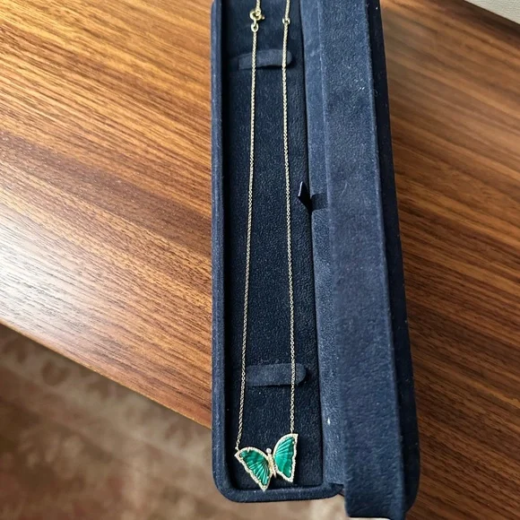 Luna Skye 14k Gold & Diamond Malachite baby butterfly necklace.